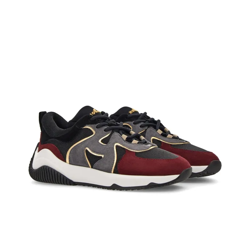 HOGAN H597 Anti Slip Wear Resistant Low Top Athletic Shoes Women's Black Red-1