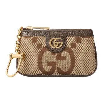 GUCCI Ophidia Canvas Leather Trim Key Pouch Regular Women's Camel/Ebony