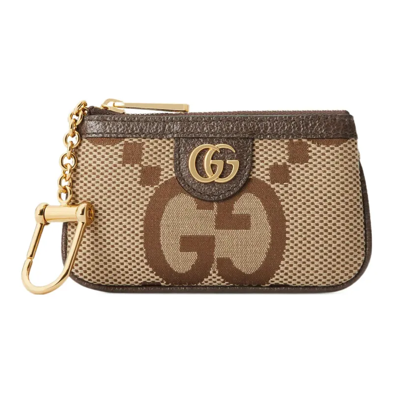GUCCI Ophidia Canvas Leather Trim Key Pouch Regular Women's Camel/Ebony-0