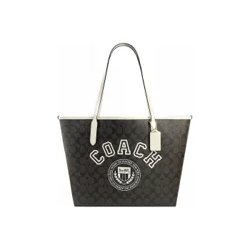 COACH City Leather Tote Bag Shopping Bag Shoulder Bag Handbag Large Size Women's Black White