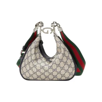 GUCCI Attache Canvas Leather Trim Dumpling Bag, Portable Crossbody Bag, Shoulder Bag Women's