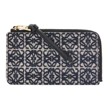 LOEWE Jacquard Fabric And Cow Leather Business Card Holder Coin Purse Card Holder Women's Marine Blue/Black
