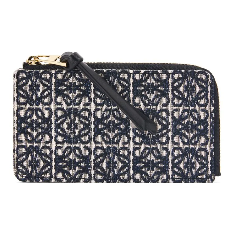 LOEWE Jacquard Fabric And Cow Leather Business Card Holder Coin Purse Card Holder Women's Marine Blue/Black-0