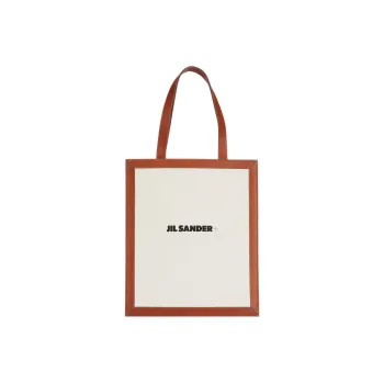 JIL SANDER Cotton Canvas Leather Canvas Bag Tote Bag Shopping Bag Handbag Regular Unisex Beige/Brown