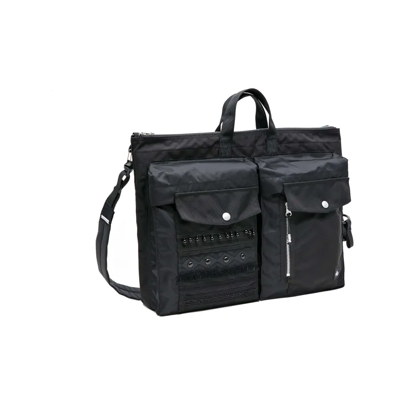 The MAD HATcher Polyamide Shoulder Bag, Crossbody Bag, Handbag Large Size Unisex Black/Navy Blue-1