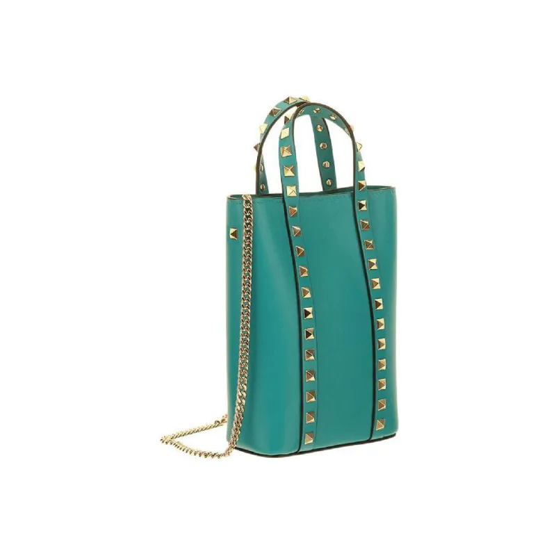 Valentino Leather Chain Bag, Shoulder Bag, Crossbody Bag, Handbag Women's Turquoise-1