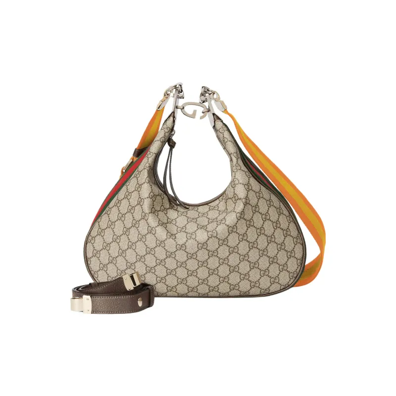 GUCCI Attache Canvas Webbing Trim Dumpling Bag, Portable Crossbody Bag, Shoulder Bag Women's-3