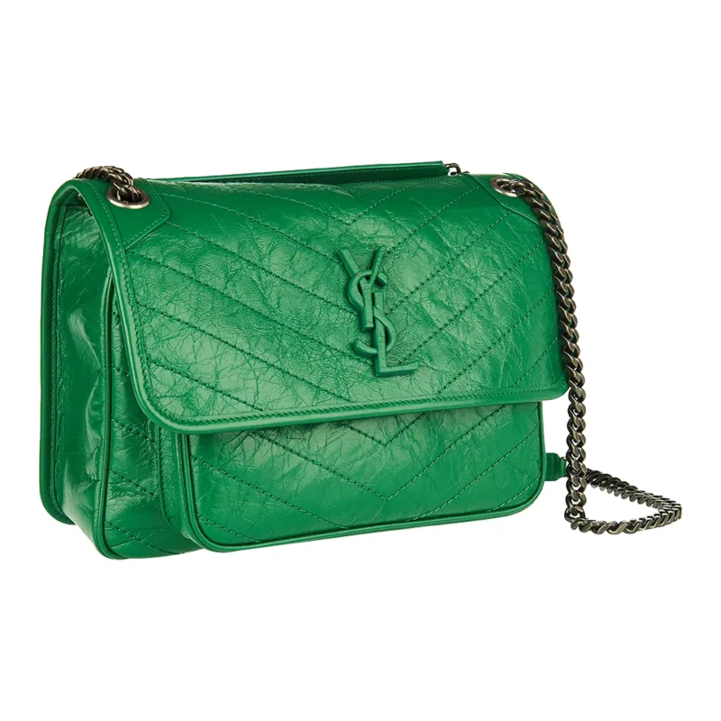 SAINT LAURENT Niki Leather Hobo Bag Handbag Shoulder Bag Crossbody Bag Medium Size Women's Green-1