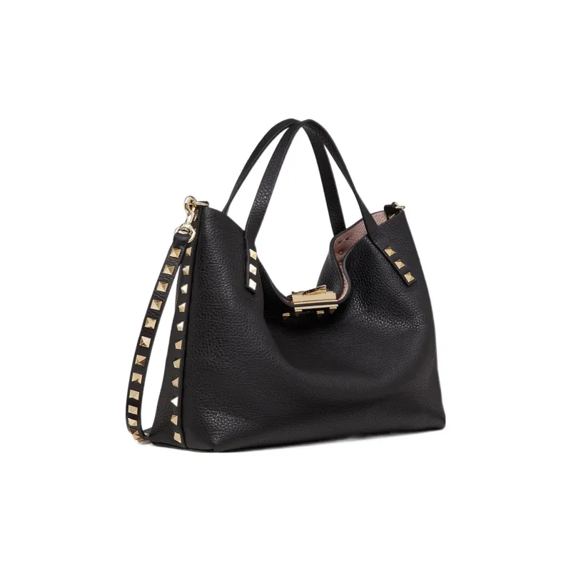 Valentino ROCKSTUD Grained Calfskin Shoulder Bags Handbags Small Size Women's Black-1