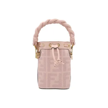 FENDI Canvas With Leather Trim Bucket Bags Shoulder Bag Crossbody Bag Handbag Small Size Women's Pink