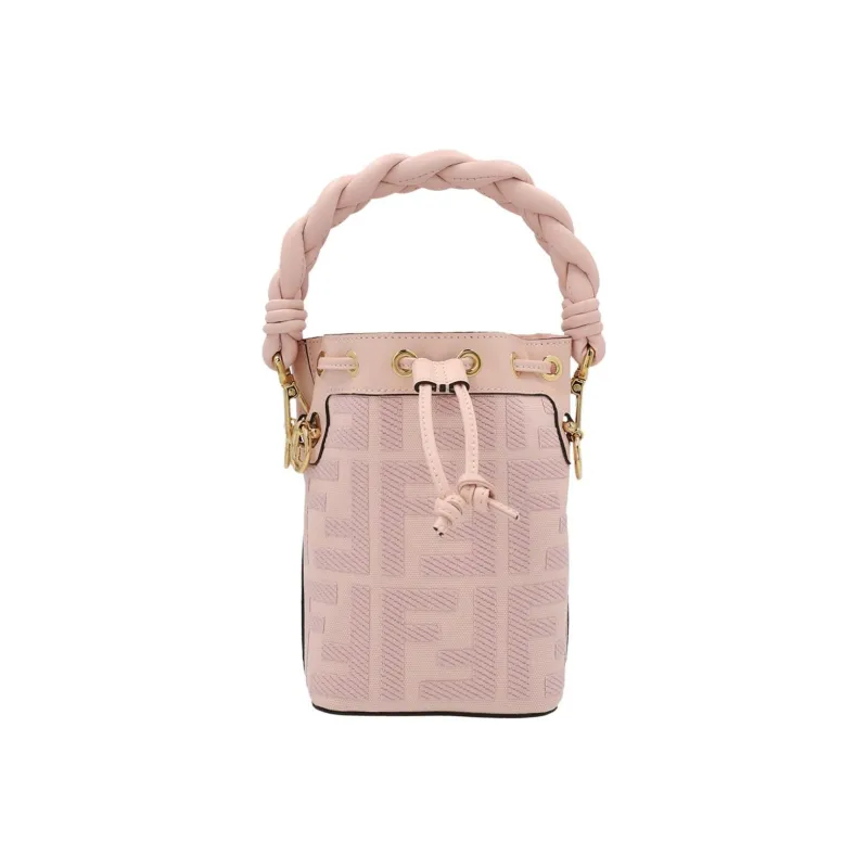 FENDI Canvas With Leather Trim Bucket Bags Shoulder Bag Crossbody Bag Handbag Small Size Women's Pink-0