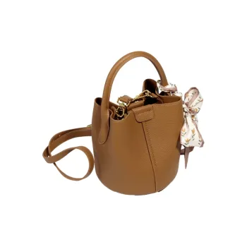 YOCAMU Genuine Leather Cow Leather Handbag Women's Brown/White