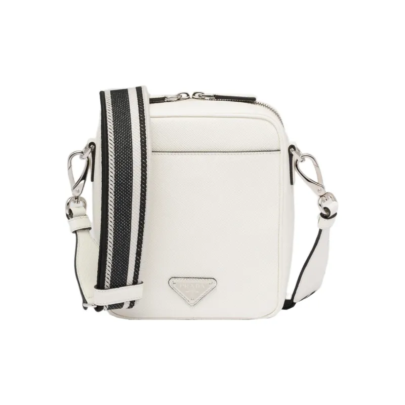 PRADA Saffiano Leather Single One Shoulder Crossbody Cell Phone Pouch Men's White-2