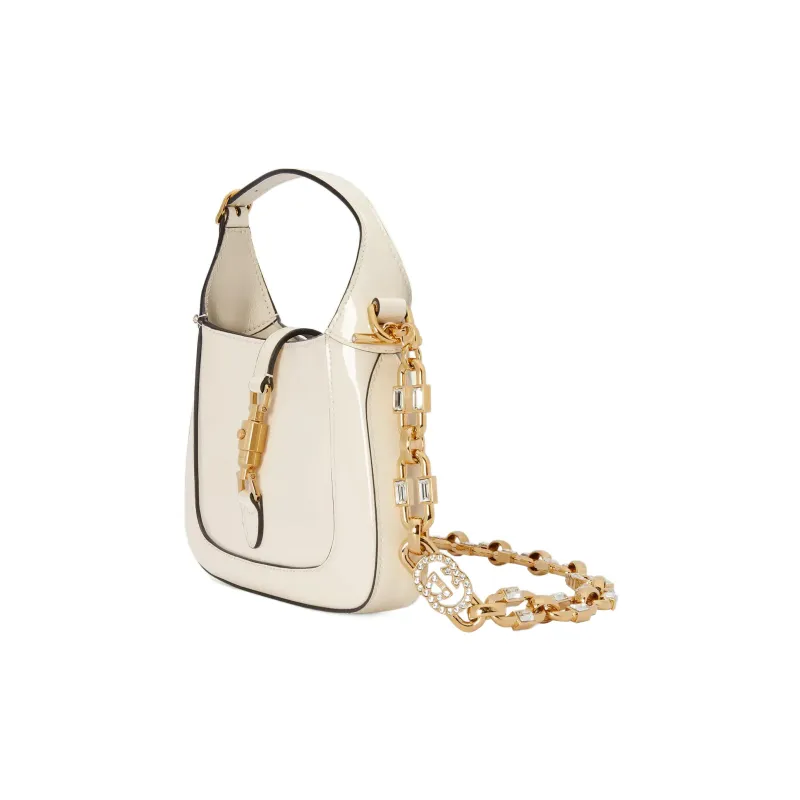 GUCCI Jackie 1961 Patent Leather Crescent Shoulder Bag Shoulder Bag Mini Women's White-1