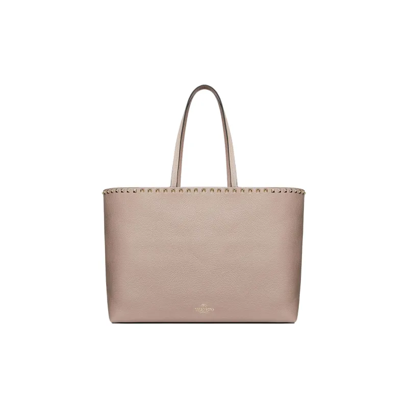 Valentino Rockstud Grain Calfskin Tote Shoulder Bag, Handbag Tubas Women's Nude-0