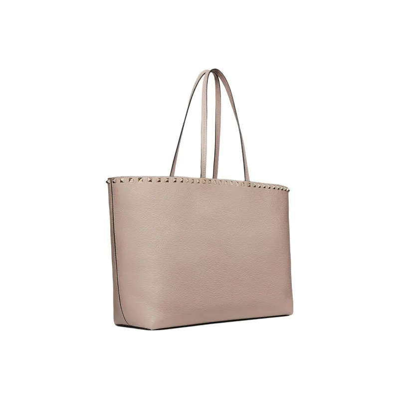 Valentino Rockstud Grain Calfskin Tote Shoulder Bag, Handbag Tubas Women's Nude-1