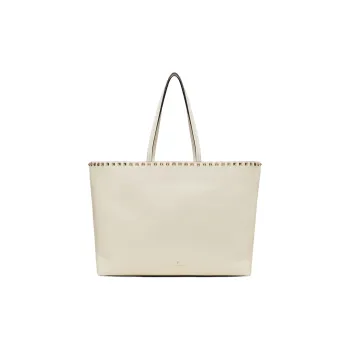 Valentino Rockstud Grained Calfskin Tote Shoulder Bags Handbags Large Size Women's Light Ivory