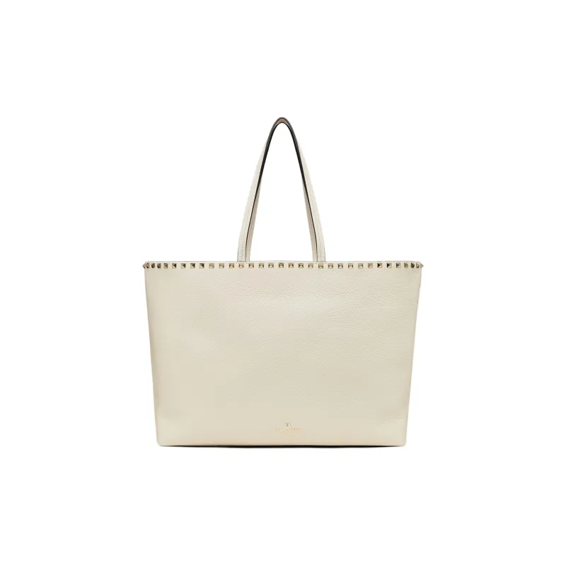 Valentino Rockstud Grained Calfskin Tote Shoulder Bags Handbags Large Size Women's Light Ivory-0