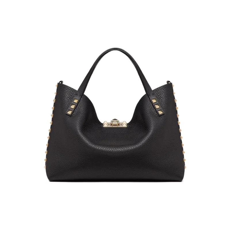 Valentino ROCKSTUD Grained Calfskin Shoulder Bags Handbags Small Size Women's Black-2