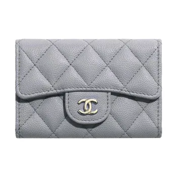 CHANEL Cow Leather Coin Purses Wallets Regular Women's Gray