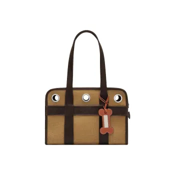 HERMES Cotton Small Dog Carrying Bag Pet Carrier Handbag Unisex Light Yellow Umber/Flame Orange