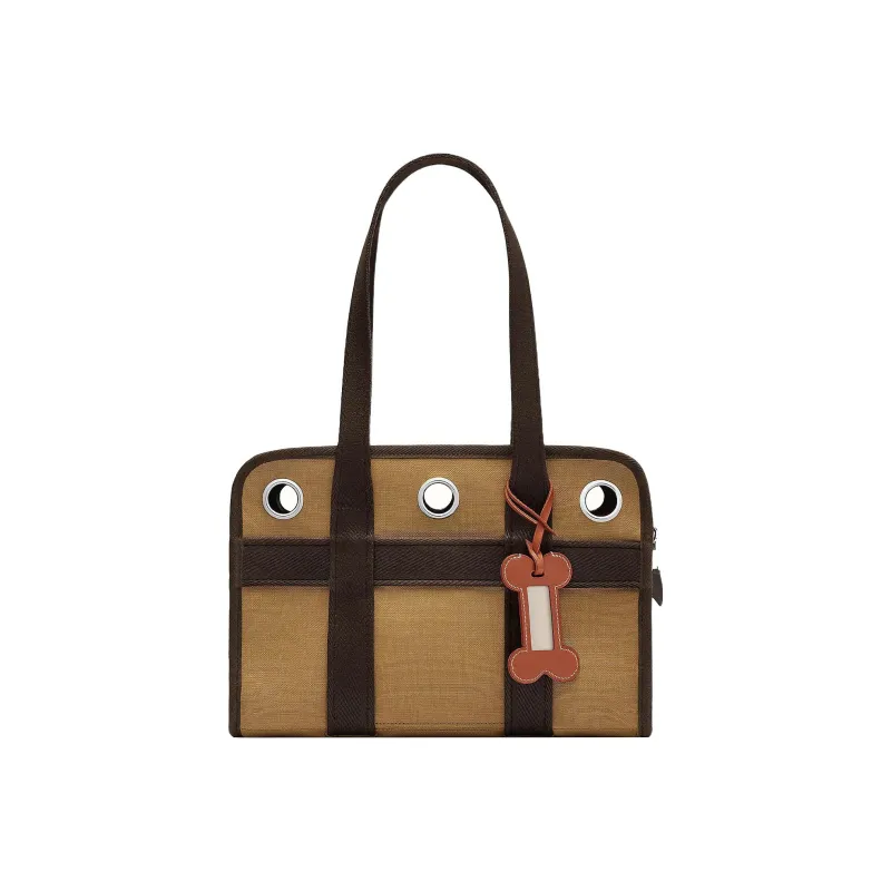 HERMES Cotton Small Dog Carrying Bag Pet Carrier Handbag Unisex Light Yellow Umber/Flame Orange-0