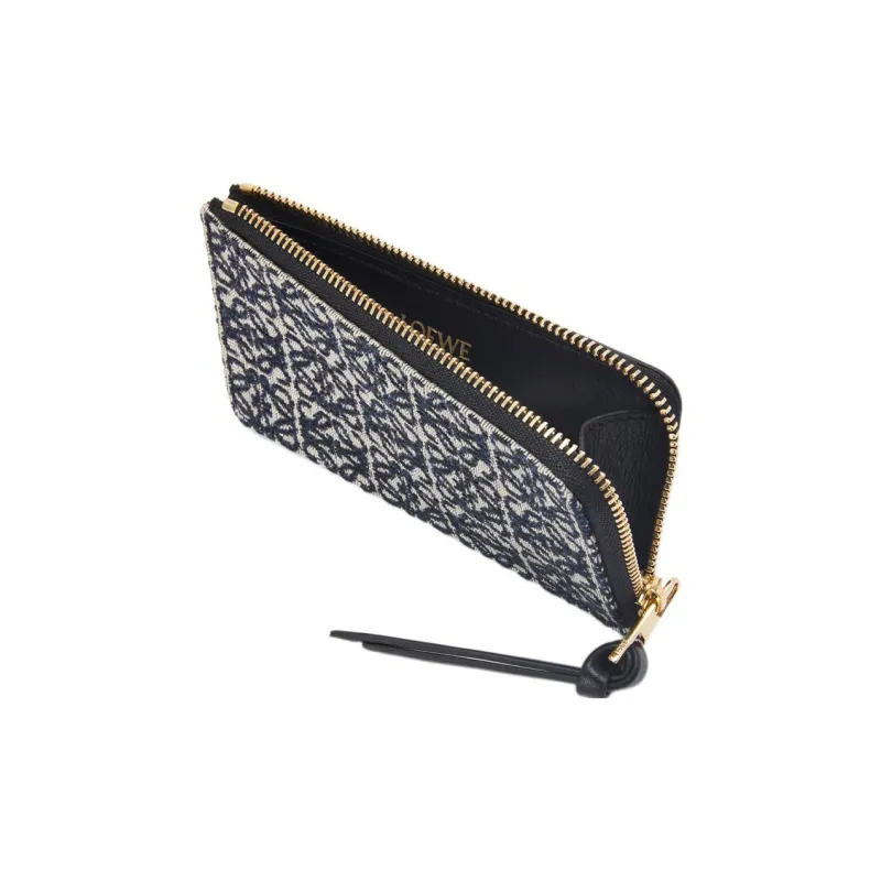 LOEWE Jacquard Fabric And Cow Leather Business Card Holder Coin Purse Card Holder Women's Marine Blue/Black-2