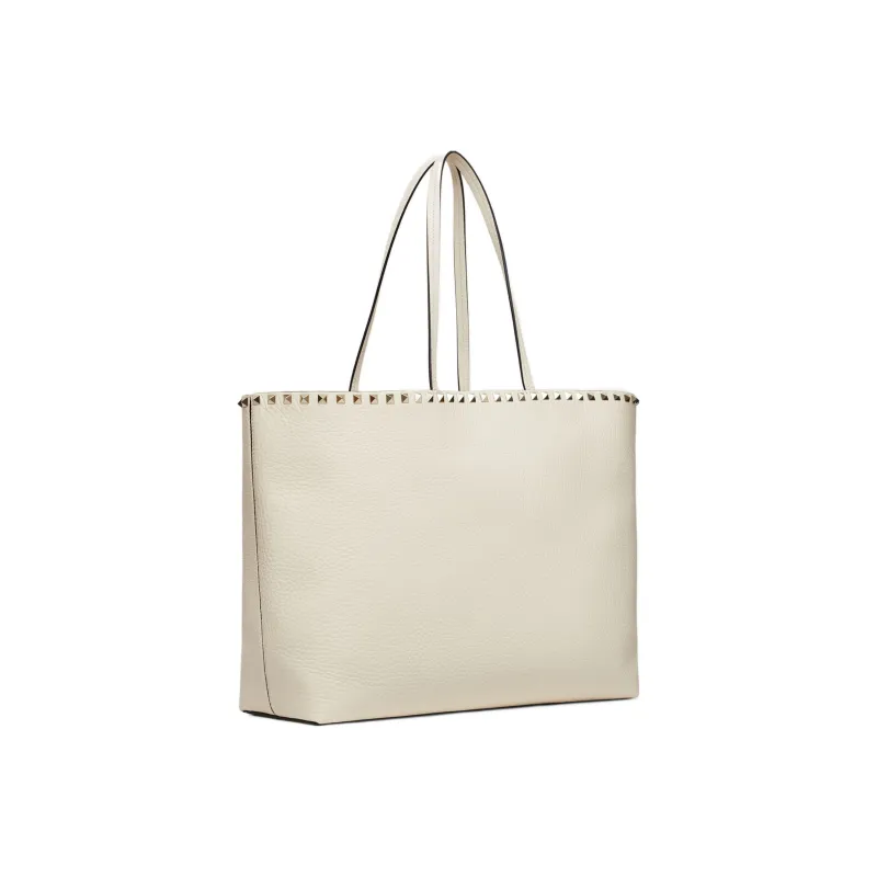Valentino Rockstud Grained Calfskin Tote Shoulder Bags Handbags Large Size Women's Light Ivory-1
