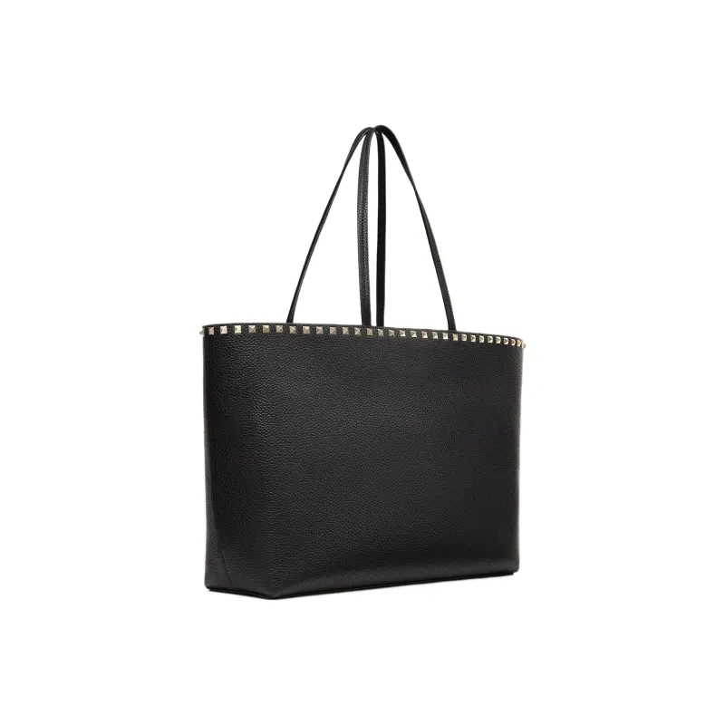 Valentino Rockstud Grain Calfskin Tote Shoulder Bag, Handbag Women's Black-1