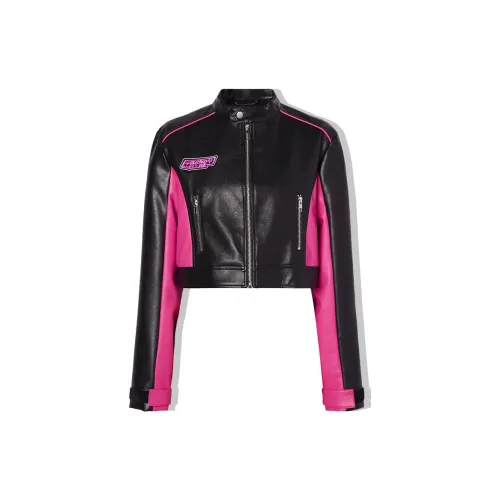 LA CRAWFISH Leather Jackets Women's Black/Pink