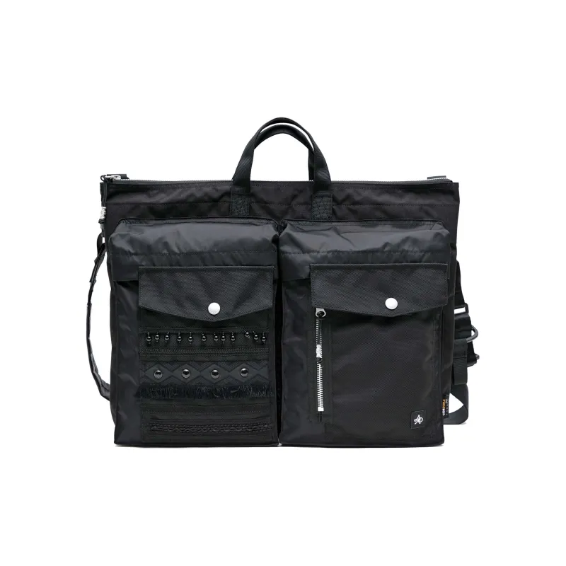 The MAD HATcher Polyamide Shoulder Bag, Crossbody Bag, Handbag Large Size Unisex Black/Navy Blue-0