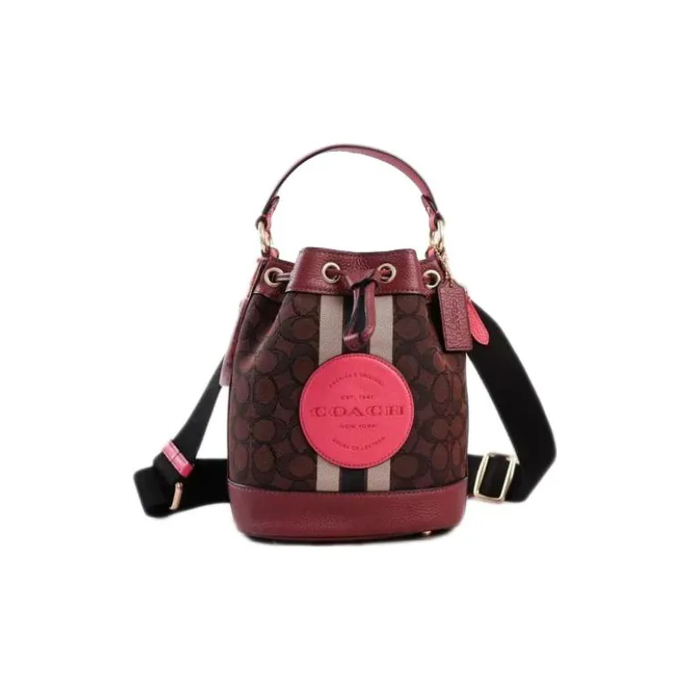 COACH Canvas With Leather Canvas Bag Bucket Bags Crossbody Handbags Small Size Women's Black Pink Multicolor-1