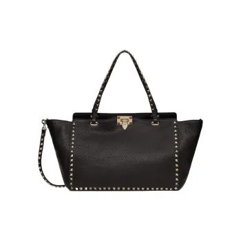 Valentino ROCKSTUD Grain Calfskin Handbag, Shoulder Bag, Crossbody Bag, Handbag Medium Size Women's Black