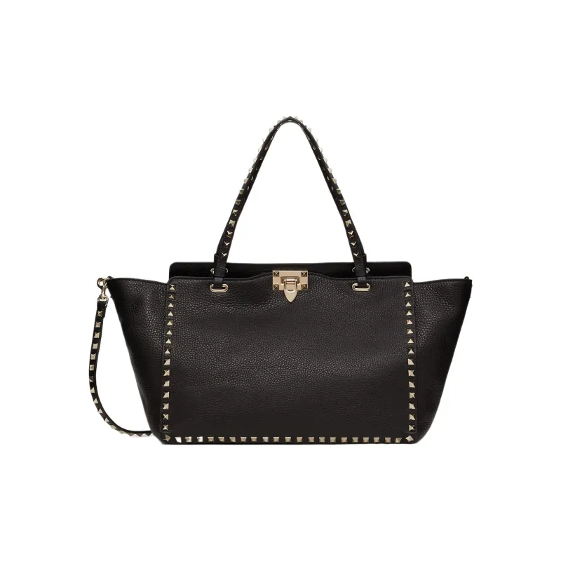 Valentino ROCKSTUD Grain Calfskin Handbag, Shoulder Bag, Crossbody Bag, Handbag Medium Size Women's Black-0