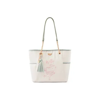 Sound For Life Nylon Fabric Tote Bag Shopping Bag Shoulder Bag Handbag Shoulder Bag Medium Size Women's Ecru