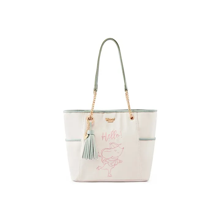 Sound For Life Nylon Fabric Tote Bag Shopping Bag Shoulder Bag Handbag Shoulder Bag Medium Size Women's Ecru-0