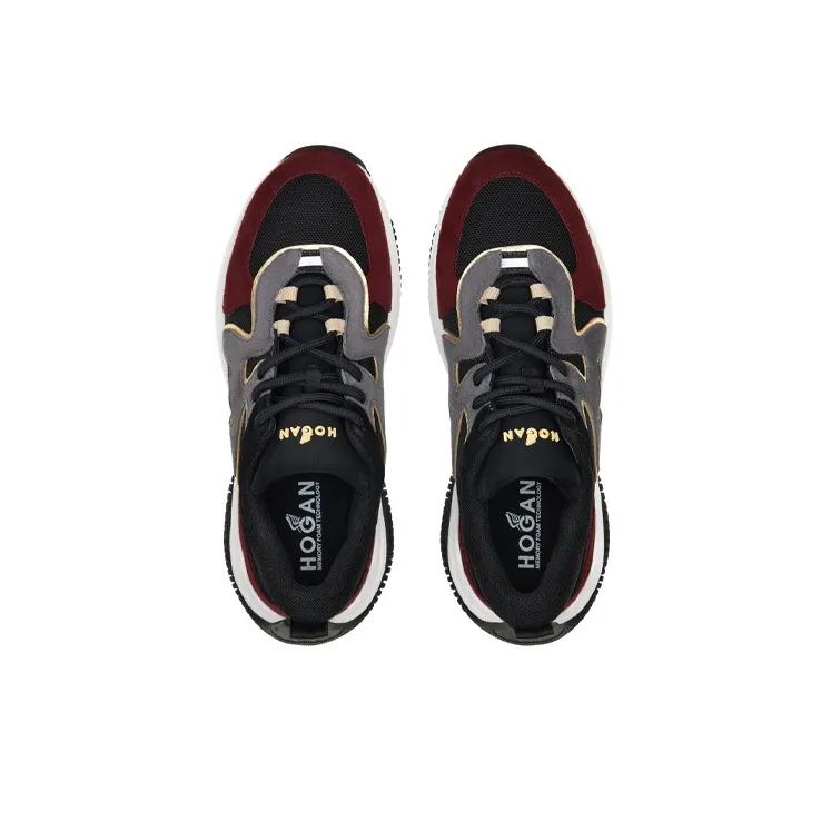 HOGAN H597 Anti Slip Wear Resistant Low Top Athletic Shoes Women's Black Red-3
