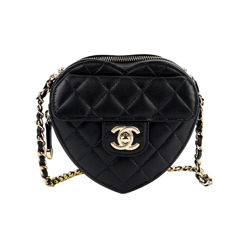 CHANEL Lambskin Heart Bag Handbag, Shoulder Bag, Crossbody Bag Women's Black-0