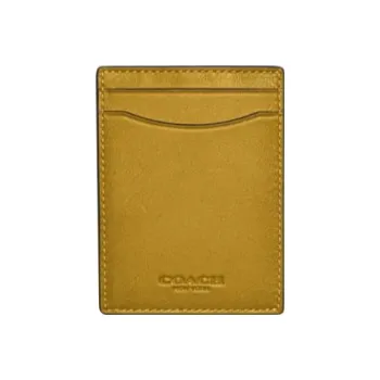 COACH Card Case Calfskin Money Clip Card Holder Mini Men's Linen Yellow