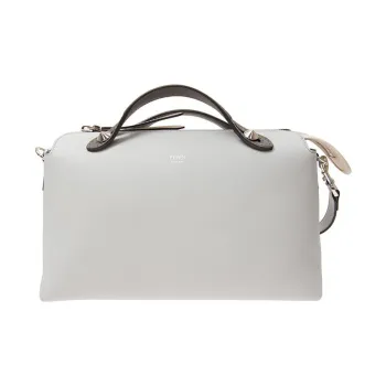 FENDI By The Way Series Cow Leather Boston Bag Shoulder Bag Crossbody Bag Handbag Small Size Women's Light Gray