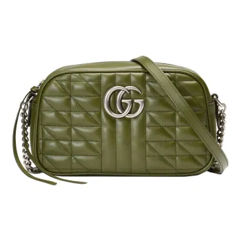 GUCCI GG Marmont Leather Camera Bag, Shoulder Bag, Crossbody Bag Trumpets Women's Grass Green
