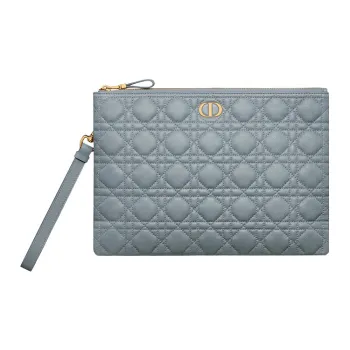 DIOR Caro Cow Leather Storage Bag Handbag Clutch Large Size Women's Cloud Blue