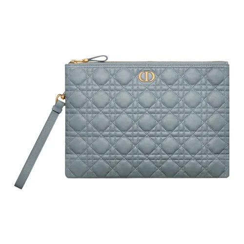 DIOR Caro Cow Leather Storage Bag Handbag Clutch Large Size Women's Cloud Blue