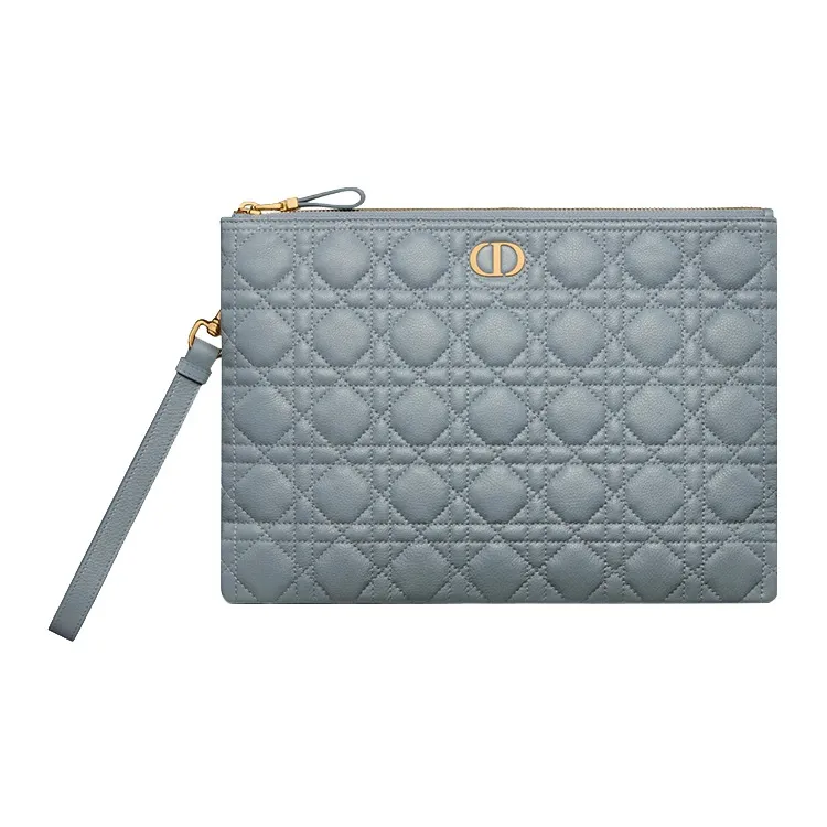 DIOR Caro Cow Leather Storage Bag Handbag Clutch Large Size Women's Cloud Blue-0