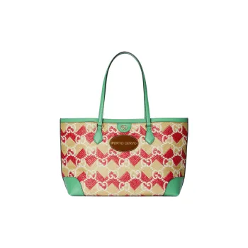 GUCCI Straw With Leather Trim Tote Bag Shopping Bag Shoulder Bag Handbag Regular Women's Pink/Green/White