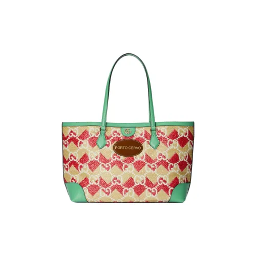 GUCCI Straw With Leather Trim Tote Bag Shopping Bag Shoulder Bag Handbag Regular Women's Pink/Green/White