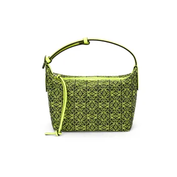 LOEWE Cubi Cow Leather With Fabric Lunch Bag Handbag Trumpets Women's Neon Green