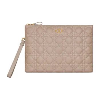 DIOR Caro Calfskin Storage Bag Portable Clutch Large Size Women's Hazelnut Berry