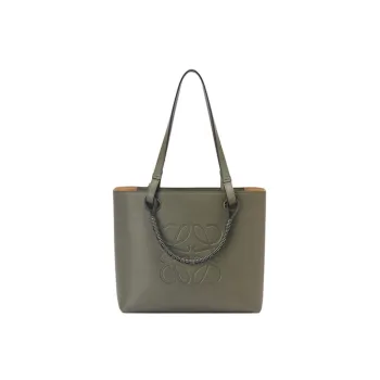 LOEWE Anagram Basket Cow Leather Tote Bag Shopping Bag Shoulder Bag Handbag Small Size Women's Green