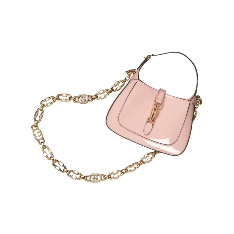 GUCCI Jackie 1961 Patent Leather Crescent Shoulder Bag Shoulder Bag Mini Women's Light Pink-7